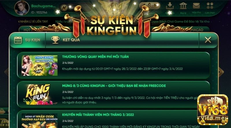 Game đôi thưởng KINGFUN sở hữu nhiều sự kiện nổi bật