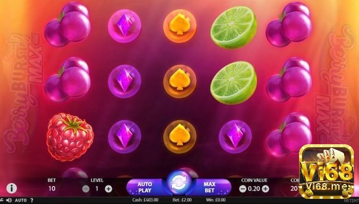 Giao diện chính của trò chơi slot game với các biểu tượng trái cây đầy màu sắc