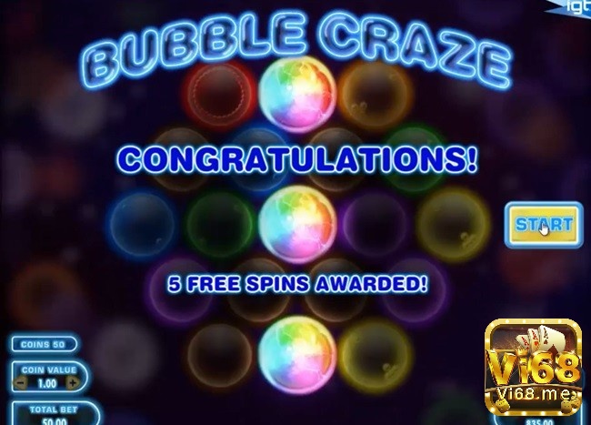 3 bong bóng nhiều màu sắc xuất hiện ở vị trí trung tâm mang đến 5 Free Spins