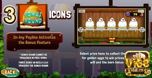 Thu thập quả trứng vàng trong Bonus Feature bằng cách kích hoạt 3 biểu tượng Bonus